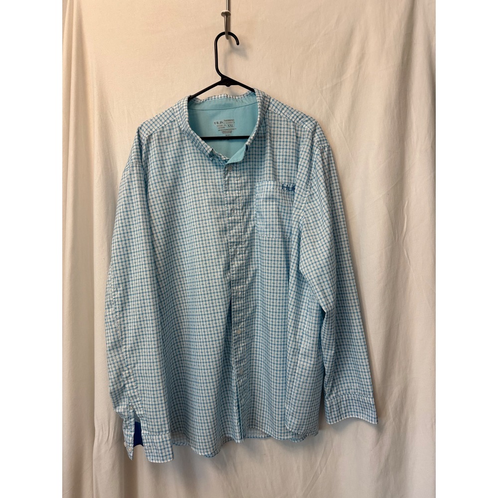 Huk Mens XXL Performance Fishing Shirt Long Sleeve Blue White Plaid Ventilated